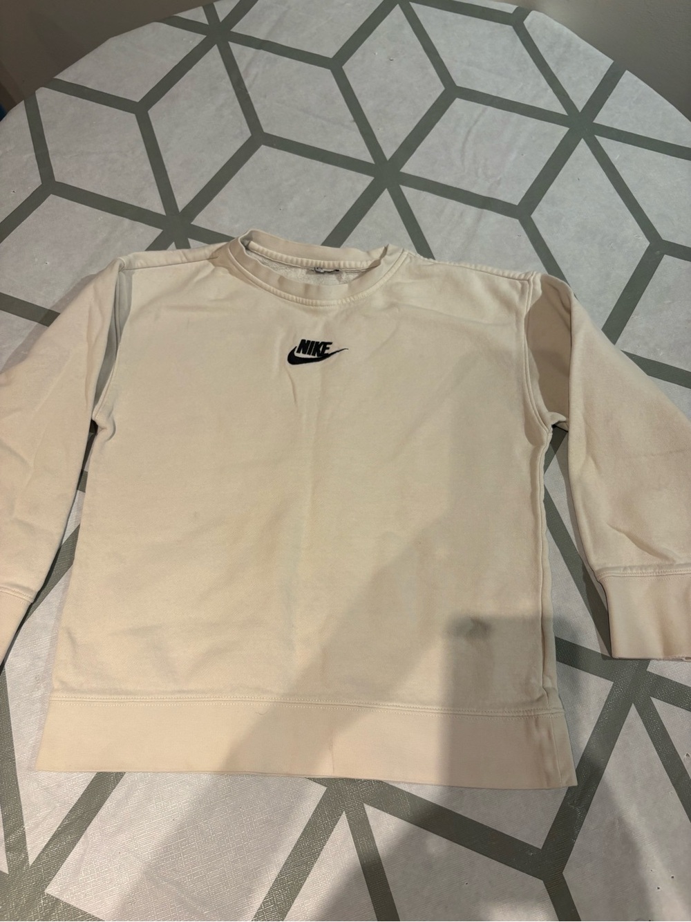 3/15$ Nike Cream/Beige Crewneck Sweatshirt with Black Swoosh